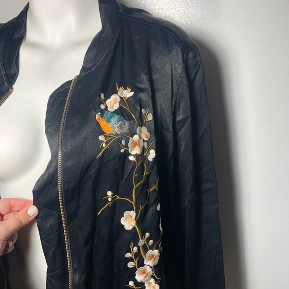 Zara | Floral Embroidered Satin Bomber Jacket - Picture 11 of 13